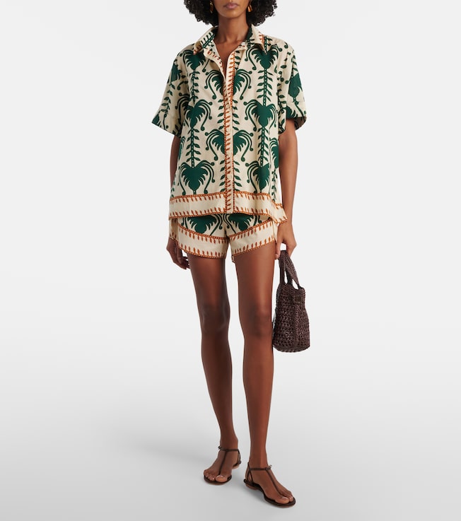 Johanna Ortiz Printed shirred cotton shorts