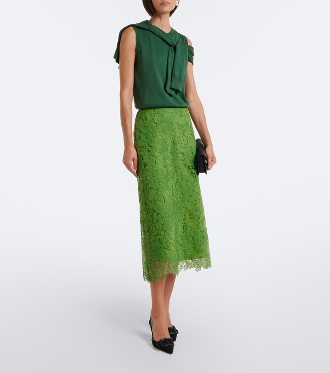 Carolina Herrera Floral lace midi skirt