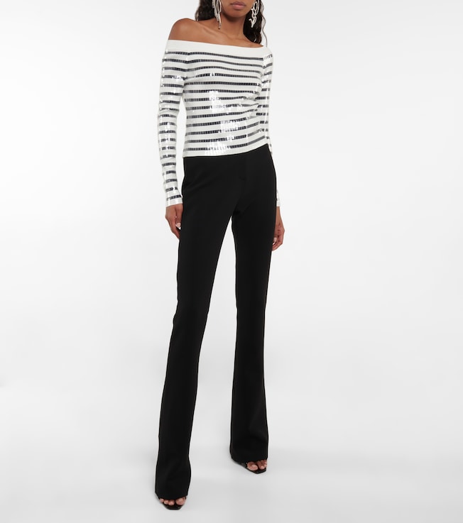 Jean Paul Gaultier Sequined striped off-shoulder sweater