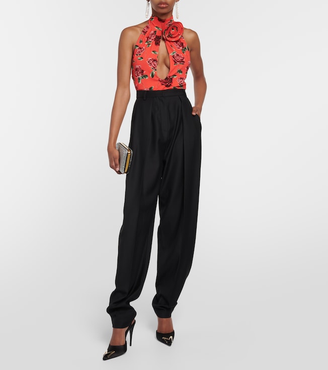 Magda Butrym Floral-appliqué cutout halterneck top