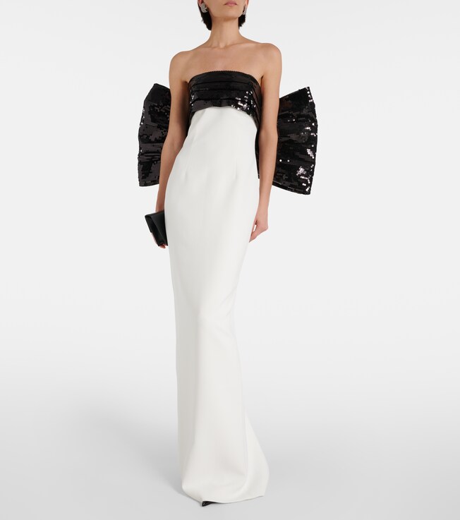 Mônot Sequined bow-detail off-shoulder gown