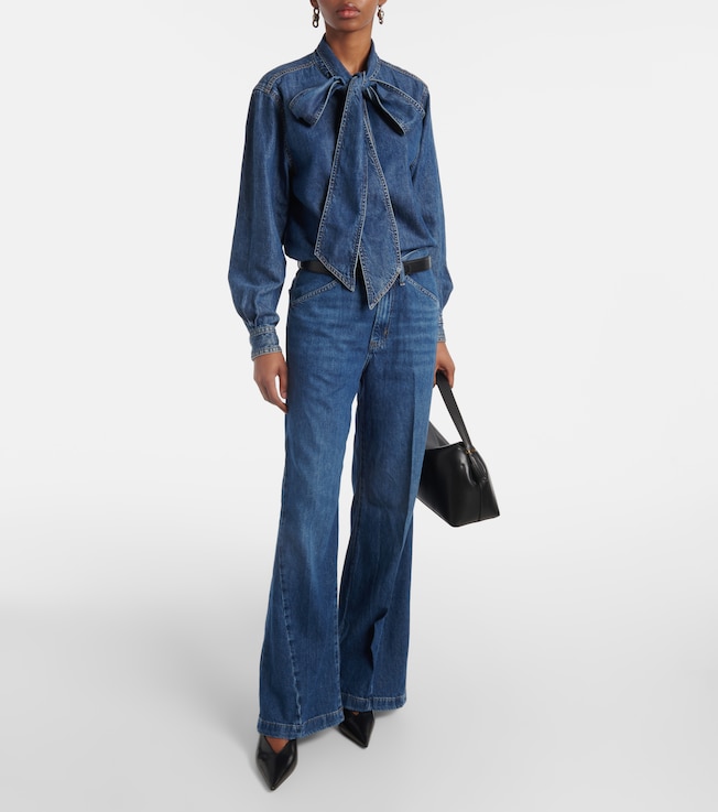 FRAME Secretary tie-neck denim blouse