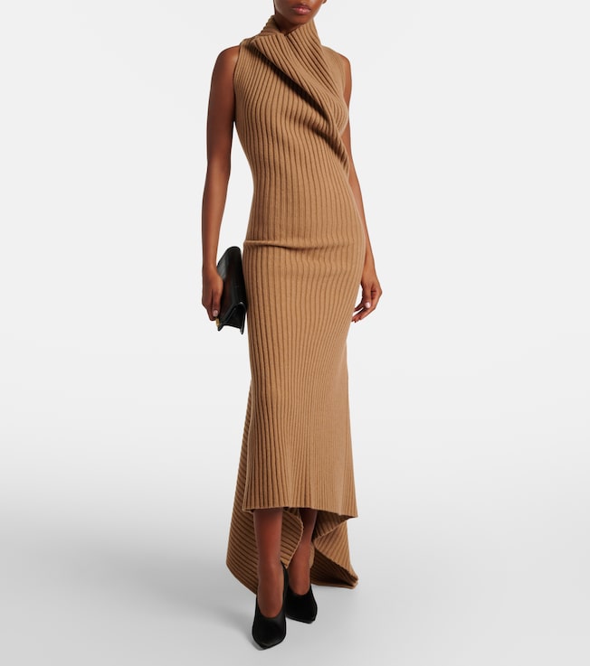 Victoria Beckham Draped ribbed-knit wool-blend maxi dress
