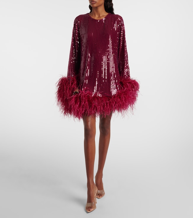Taller Marmo Vegas sequined feather-trimmed chiffon kaftan