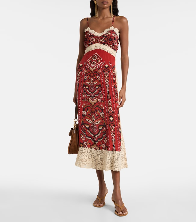 FARM Rio Ainika Pineapple Ikat lace-trimmed midi dress