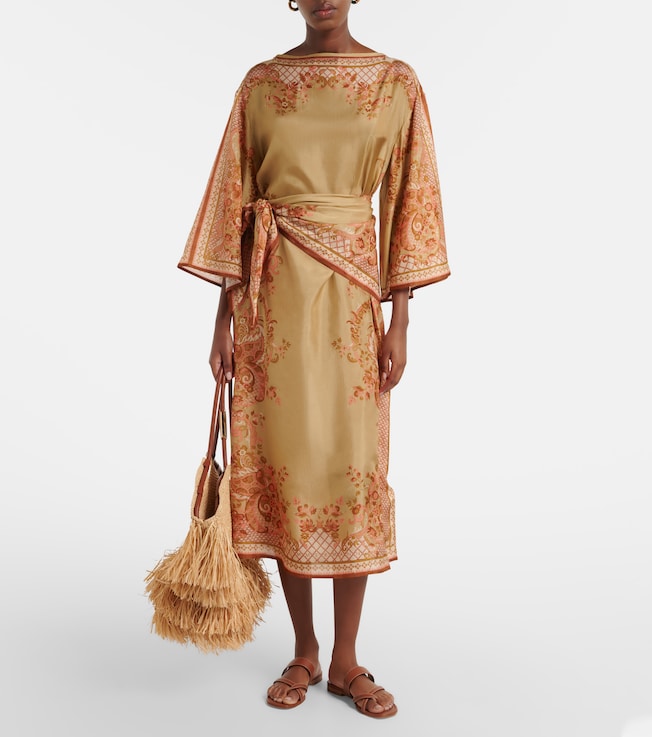 Zimmermann Belted printed silk midi dress