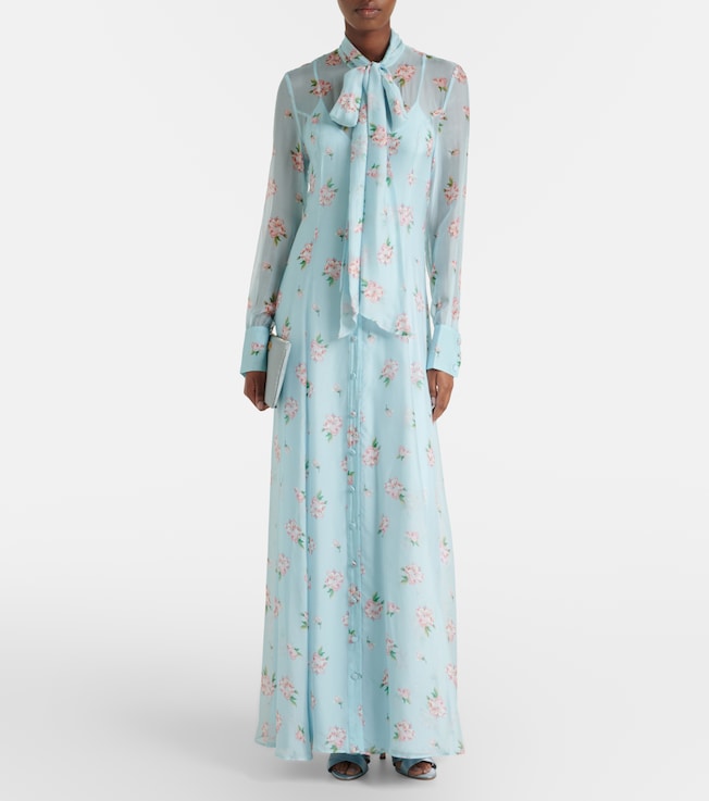 LEO LIN Lilith bow-detail floral chiffon maxi dress