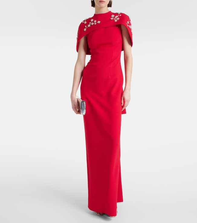 Safiyaa Embroidered caped crêpe gown