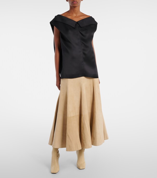 KHAITE Lenno suede midi skirt