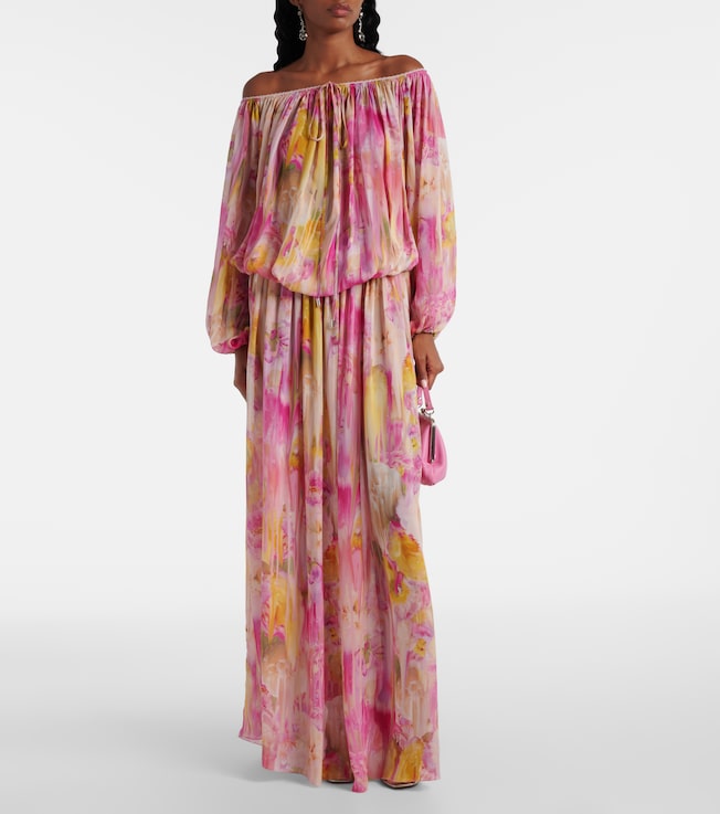 Blumarine Floral off-shoulder georgette gown