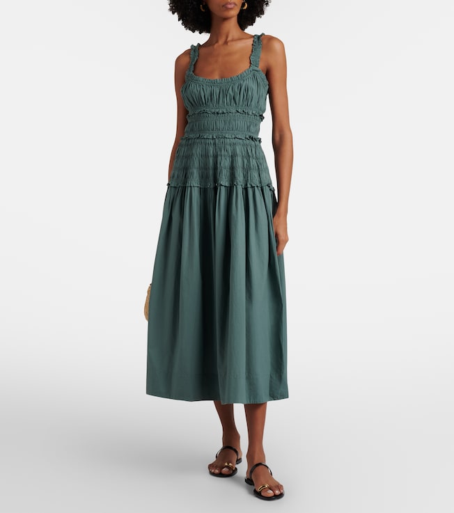 Dôen Marianne ruffled cotton poplin midi dress
