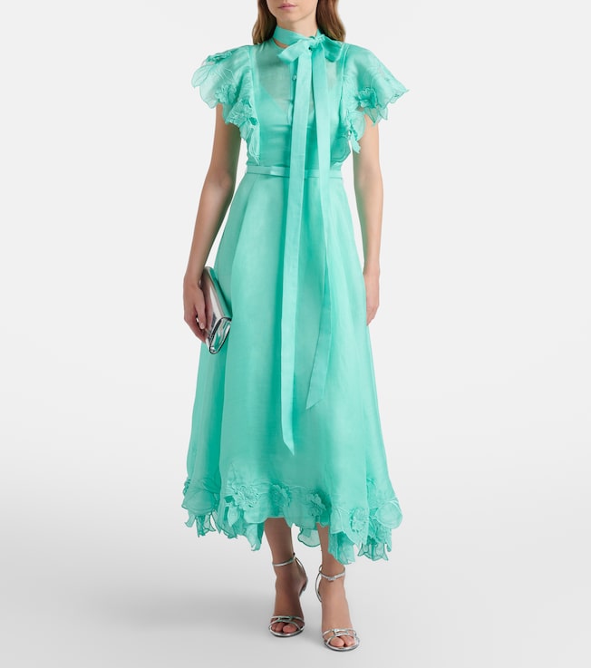 LEO LIN Elsie tie-neck linen and silk maxi dress