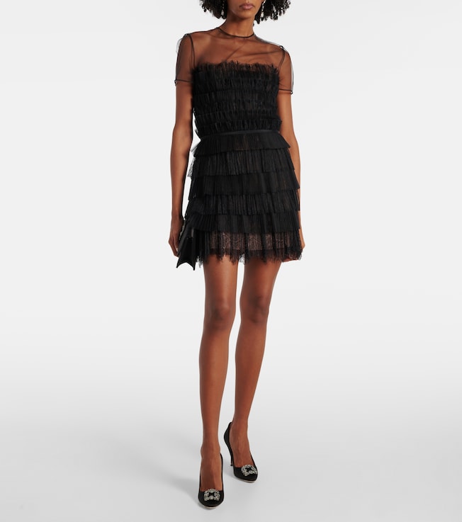 Costarellos Hayla tulle and chantilly lace minidress