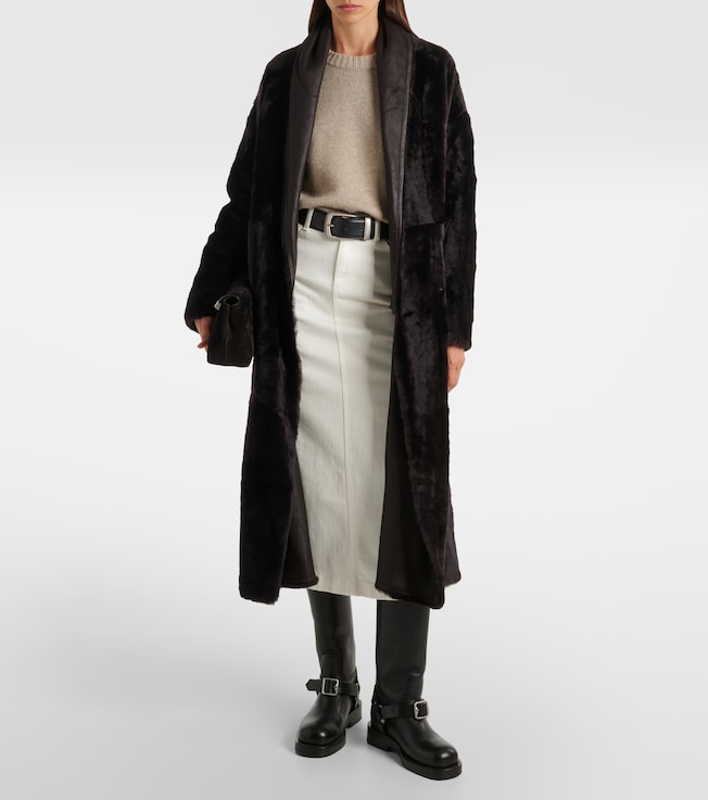 Yves Salomon Leather-trimmed shearling coat