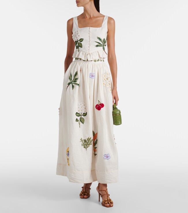 Agua by Agua Bendita Tangelo embroidered linen maxi skirt