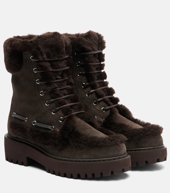 Brunello Cucinelli Monili shearling-trimmed suede lace-up boots