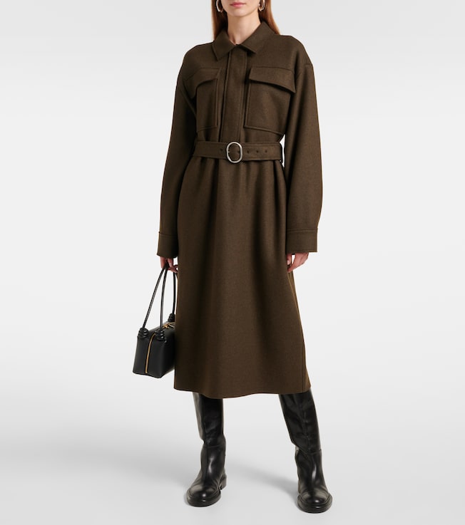 Jil Sander Belted wool-blend shirt dress