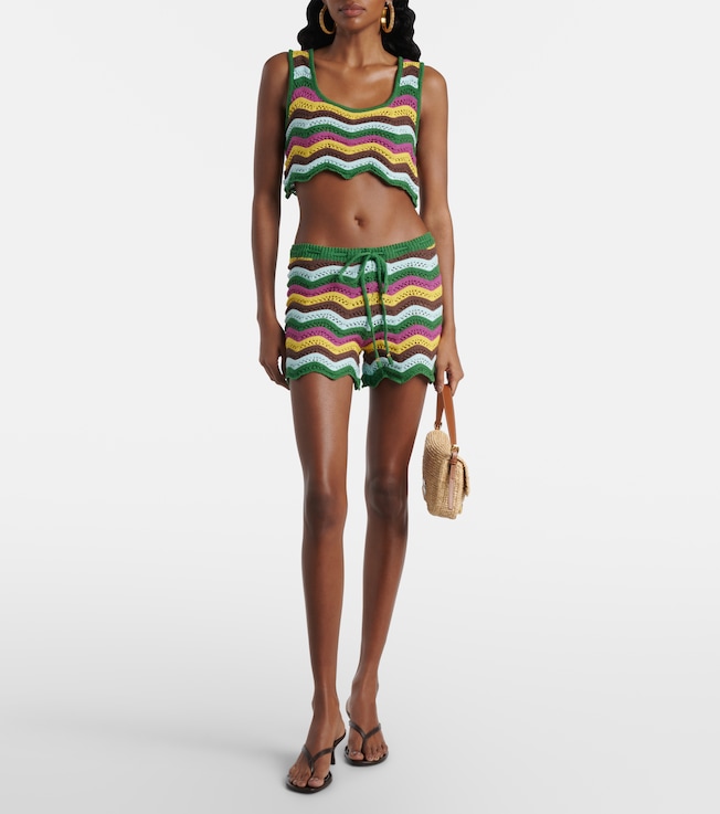 Bananhot Kim striped crochet cotton-blend shorts