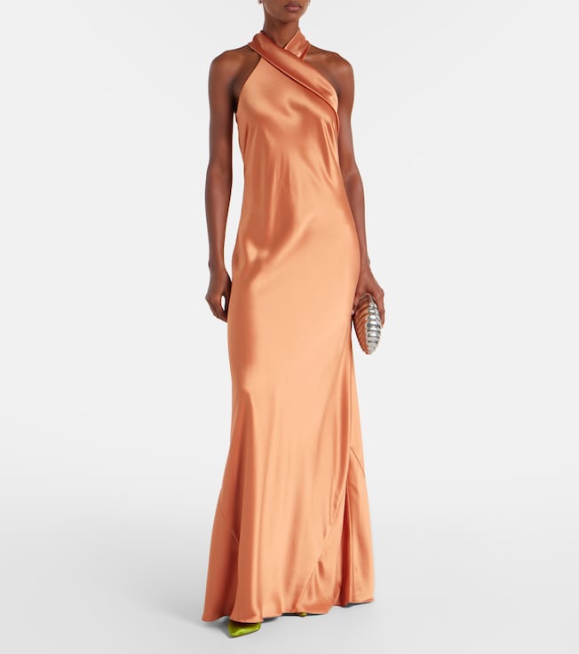Galvan Pandora halterneck satin gown 