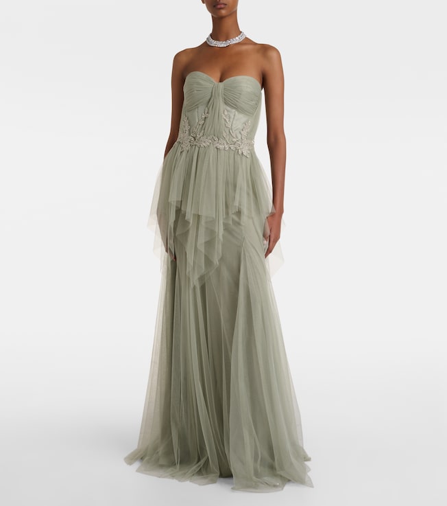 Costarellos Embellished tulle corset gown
