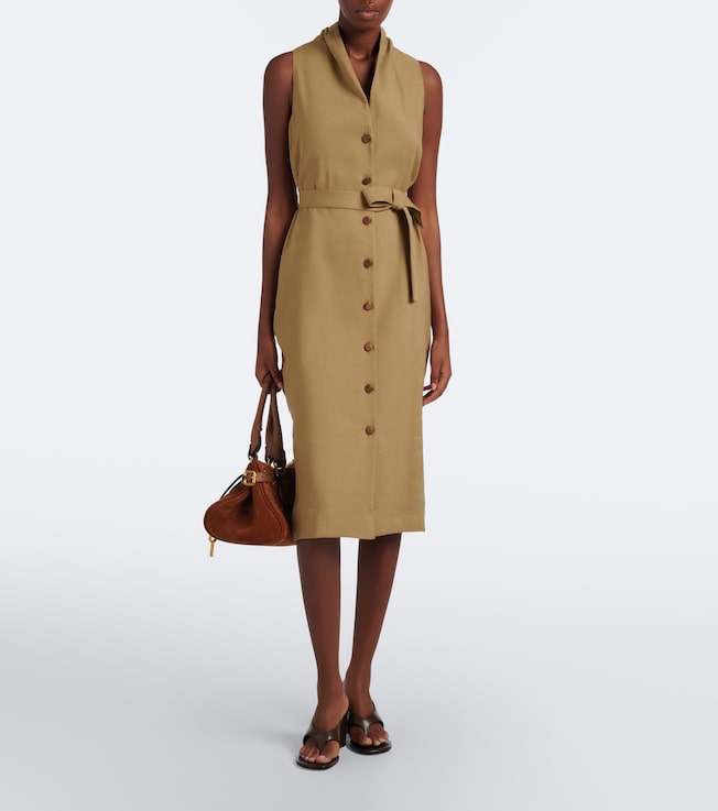 Max Mara Belted linen and silk midi dress