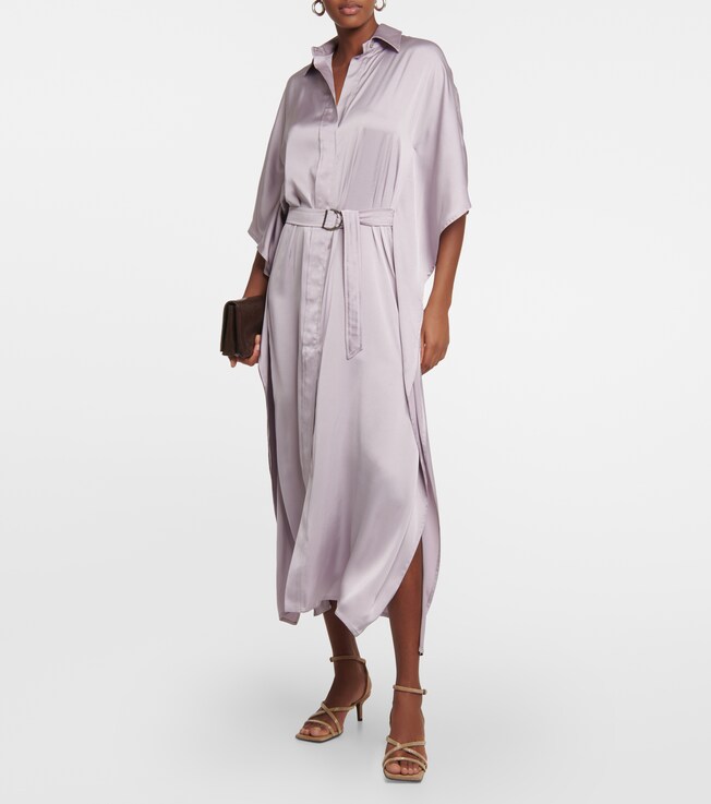 Brunello Cucinelli Satin belted shirt dress