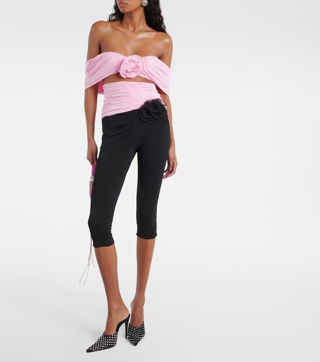 Magda Butrym Floral-appliqué ruched off-shoulder top