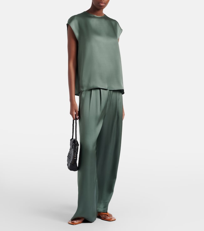 Asceno Isola pleated silk twill wide-leg pants