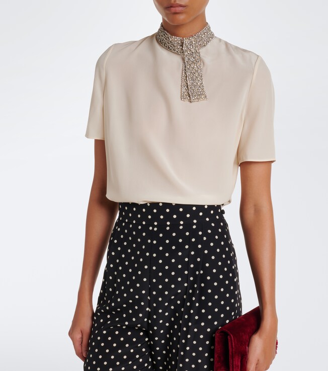Valentino Embellished silk crêpe de chine top
