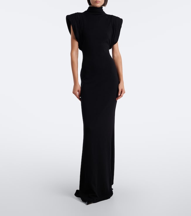 Mugler Draped wool-blend jersey gown