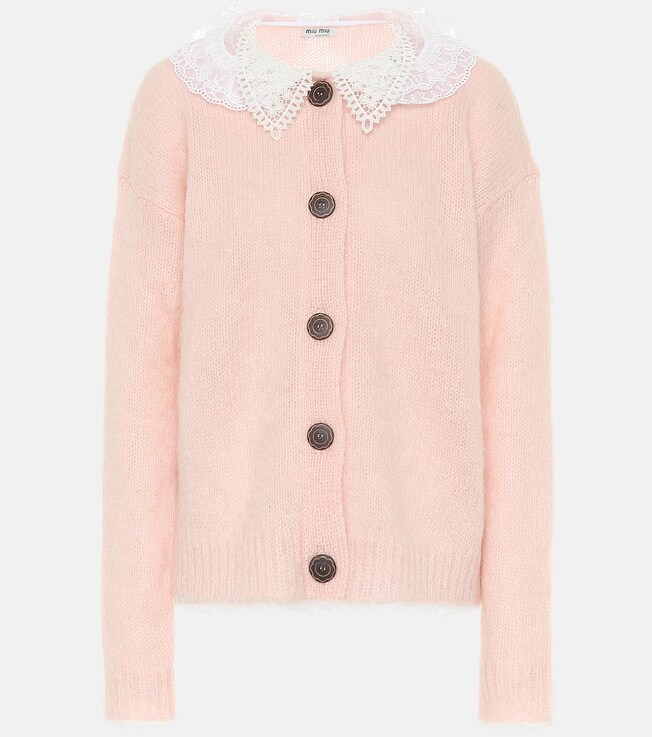 Miu Miu Lace-trimmed mohair-blend cardigan