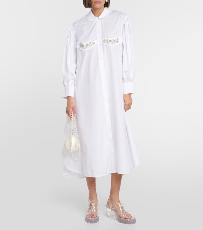 Simone Rocha Crystal-embellished cotton midi dress