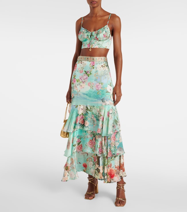 Camilla Ruffled tiered silk maxi skirt