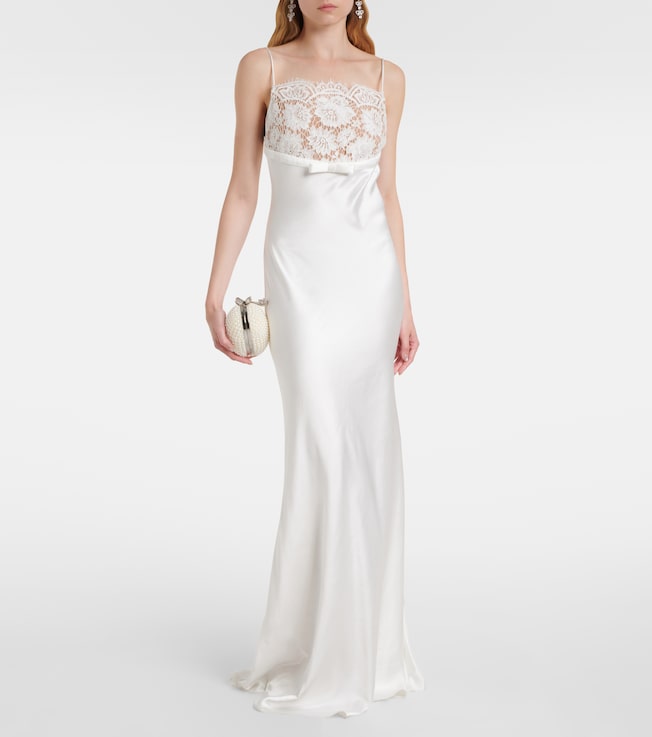 self-portrait Lace-trimmed satin maxi dress