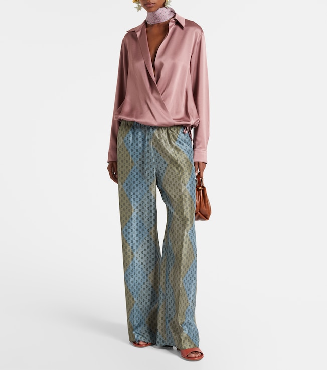 Dries Van Noten Printed silk satin straight pants 