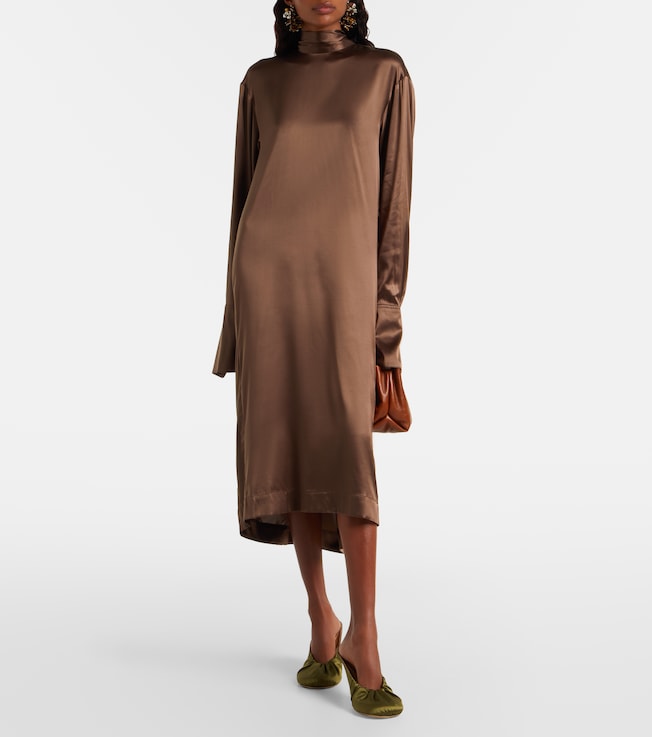 Dries Van Noten Turtleneck silk-blend satin midi dress