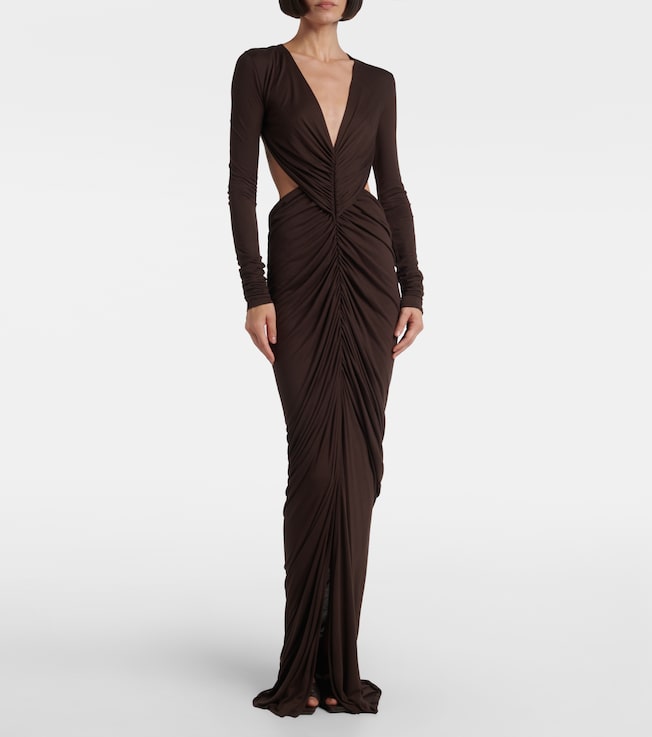 Rick Owens Poppy LS ruched open-back jersey gown