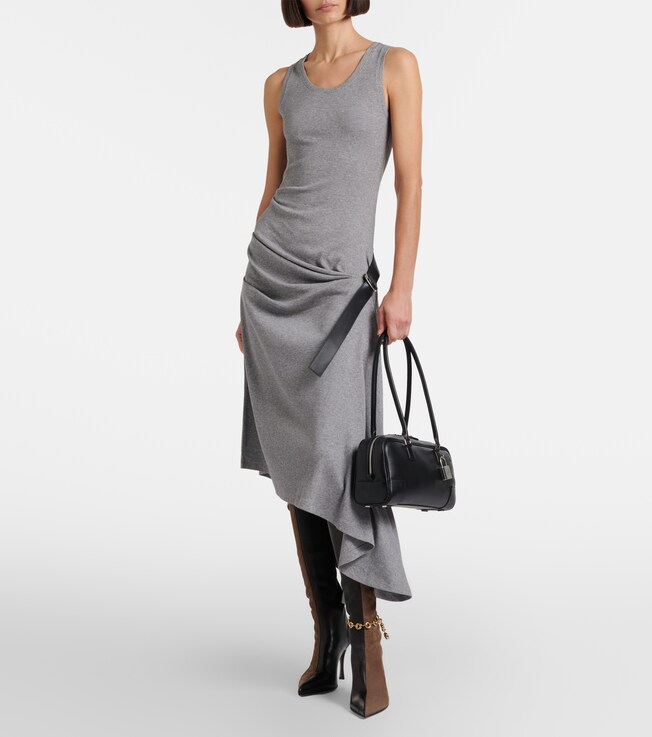 Loewe Belted ribbed-knit draped cotton-blend midi dress