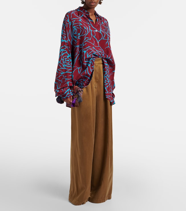 Dries Van Noten Printed oversized satin shirt