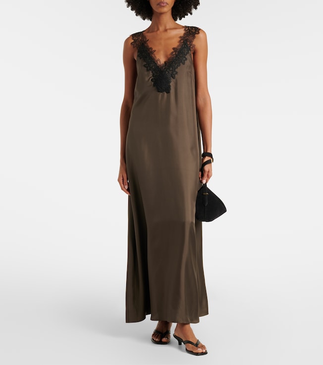 Róhe Lace-trimmed silk maxi dress