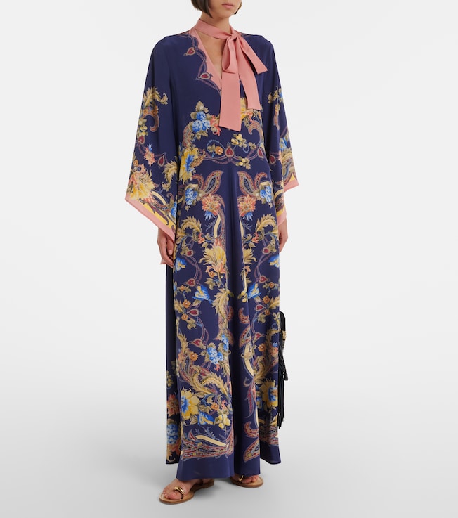 Etro Paisley tie-neck silk maxi dress