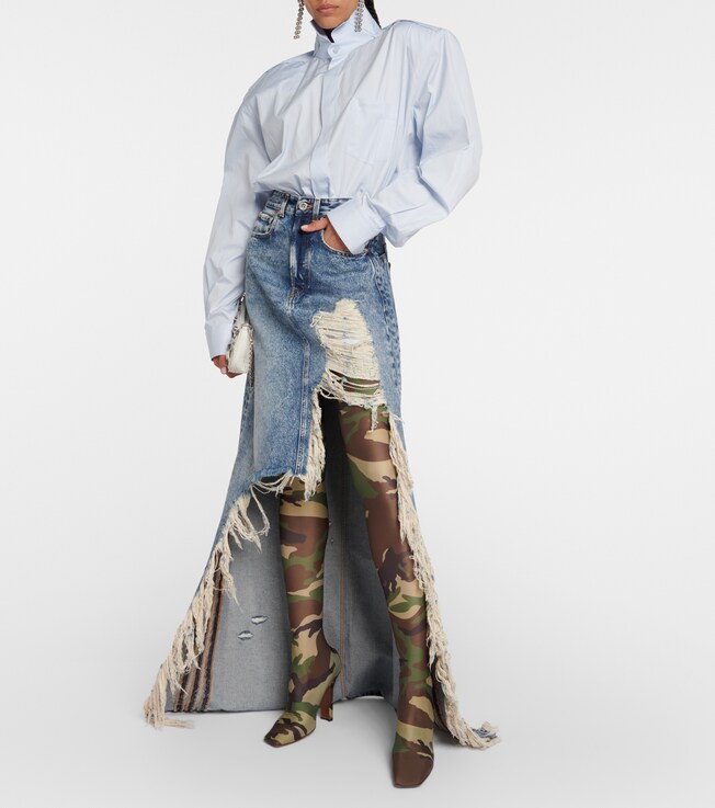 Vetements Distressed denim maxi skirt