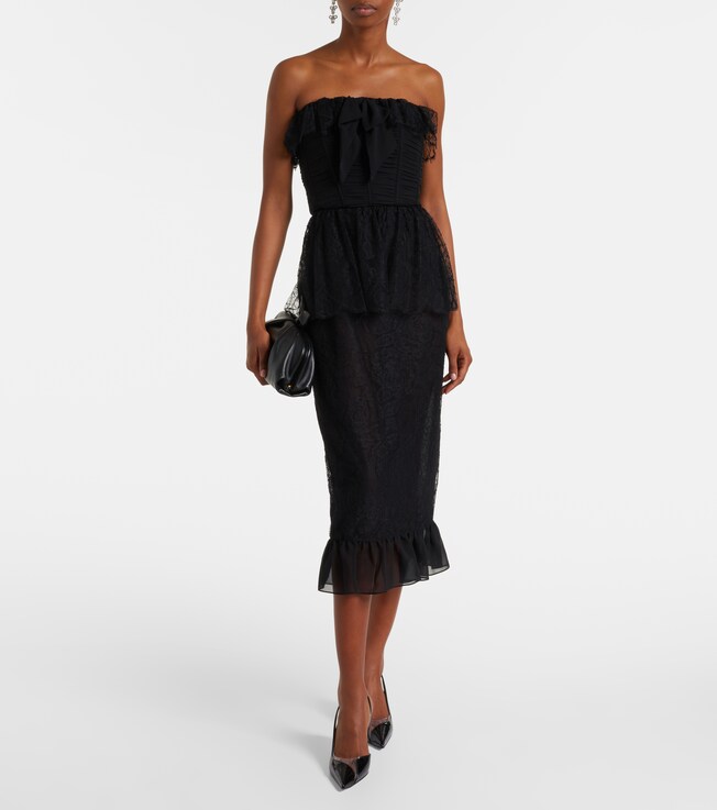 Alessandra Rich Lace and silk georgette bustier dress