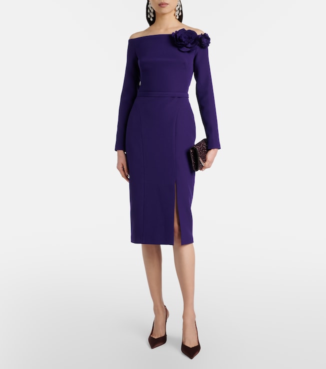 Safiyaa Jay floral-appliqué crêpe midi dress