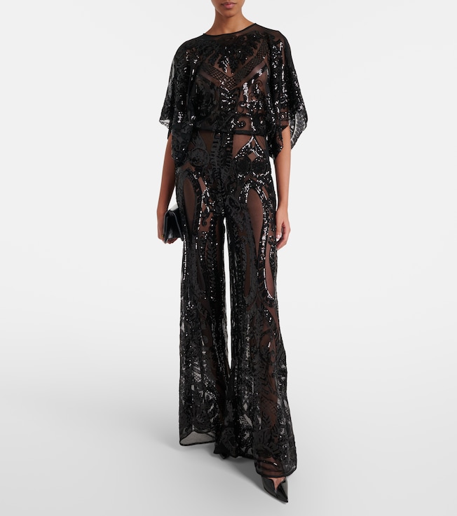 Norma Kamali Obie sequined semi-sheer mesh jumpsuit