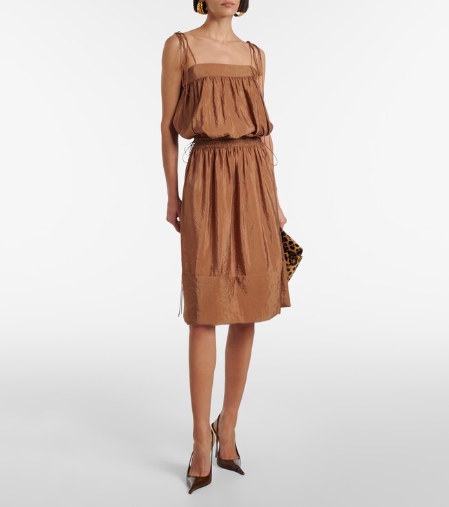 Saint Laurent Shirred chiffon satin midi dress