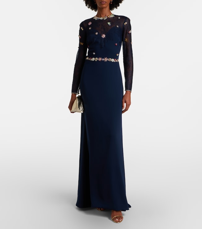 Costarellos Embellished lace-trimmed gown