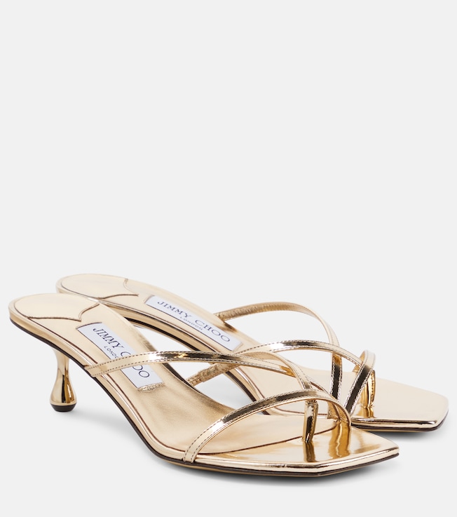 JIMMY CHOO Etana 50 metallic leather mules