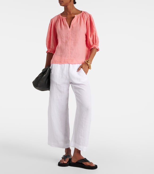 Velvet Puff-sleeve linen top