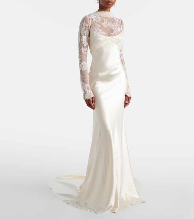 Danielle Frankel Bridal Esme lace-trimmed silk and wool gown